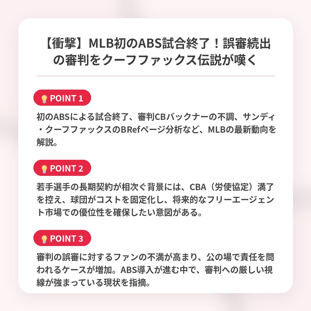 【衝撃】MLB初のABS試合終了！誤審続出の審判をクーフファックス伝説が嘆くの注目ポイントまとめ