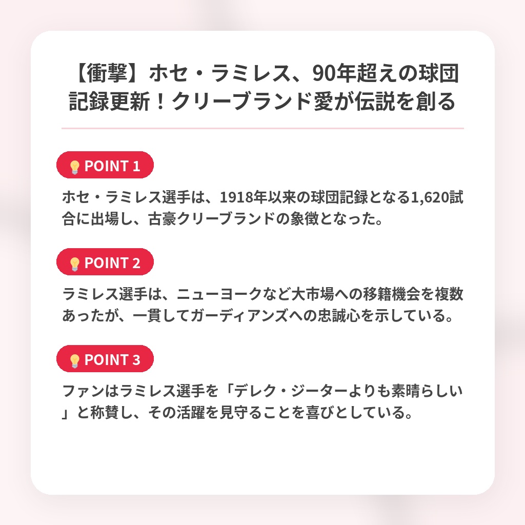 【衝撃】ホセ・ラミレス、90年超えの球団記録更新！クリーブランド愛が伝説を創るの注目ポイントまとめ