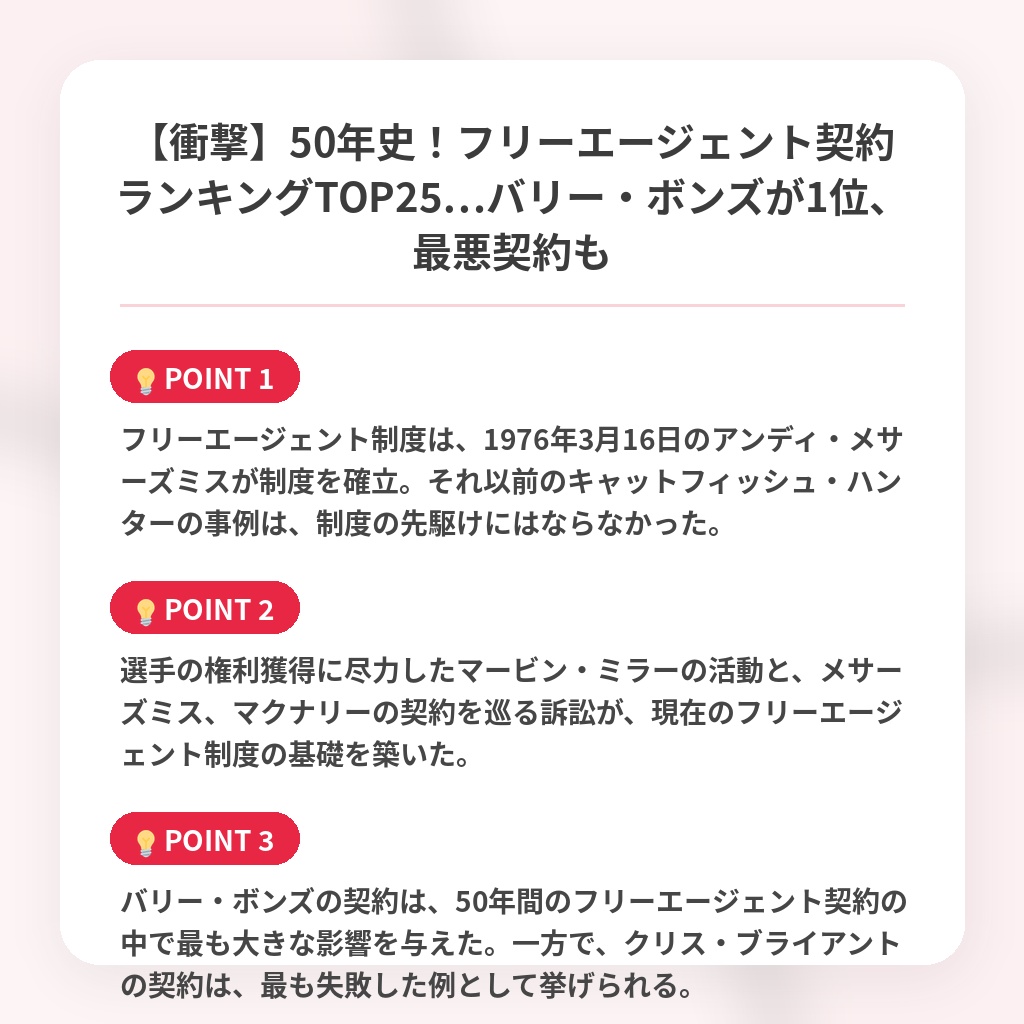 【衝撃】50年史！フリーエージェント契約ランキングTOP25…バリー・ボンズが1位、最悪契約もの注目ポイントまとめ