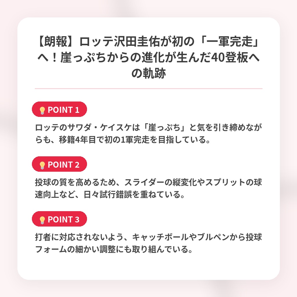 【朗報】ロッテ沢田圭佑が初の「一軍完走」へ！崖っぷちからの進化が生んだ40登板への軌跡の注目ポイントまとめ