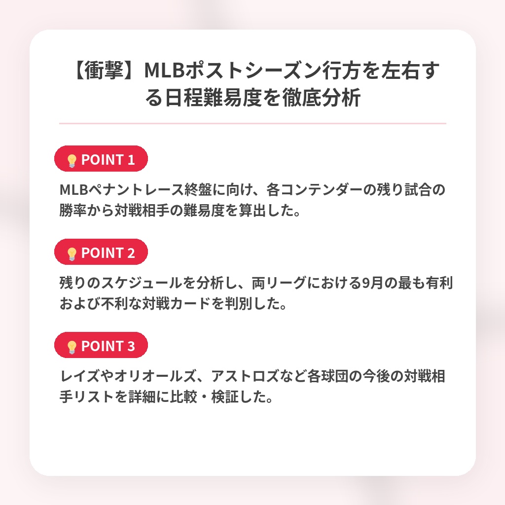 【衝撃】MLBポストシーズン行方を左右する日程難易度を徹底分析の注目ポイントまとめ
